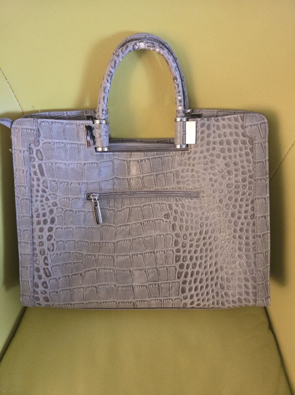 Ivanka Trump Croc-Embossed Structured Tote Bag in Light Gray